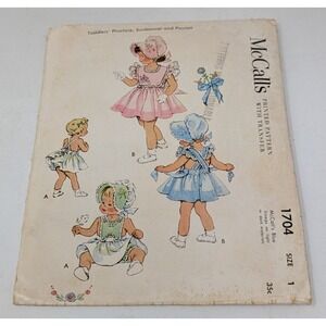 Dress Pinafore Bonnet Panties Transfer 1704 Girls 1 12M Sewing Pattern VTG 1950s